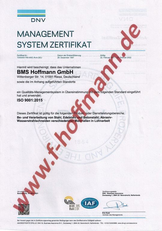 Zertifikate von BMS Hoffmann GmbH in Riesa - zugelassener Schweißfachbetrieb zum Schweißen von Stahlbauten nach DIN EN 1090 EXC2